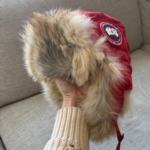 Canada Goose Red Fur-Trimmed Hat